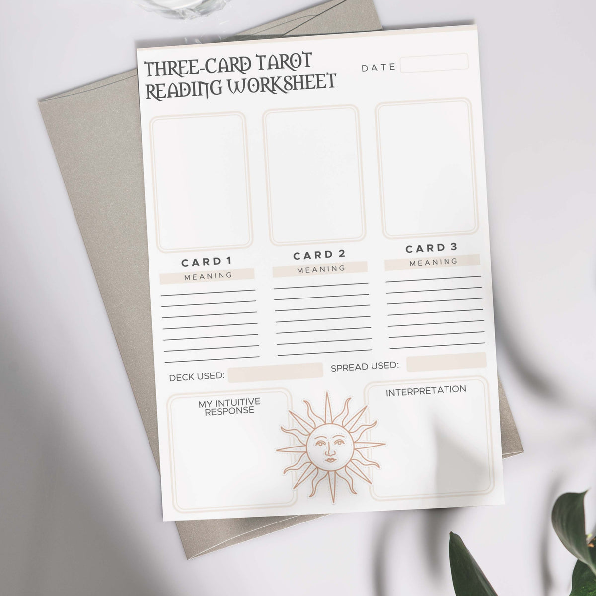 Three-Card Tarot Reading Worksheet Printable– & Rosemary