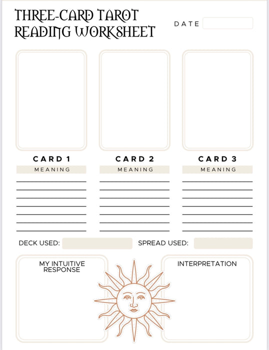 Three-Card Tarot Reading Worksheet Printable
